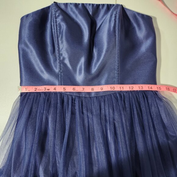 Speechless Navy Blue Formal Strapless A-line Dress with 3D Florals - Size 11 - Picture 8 of 13